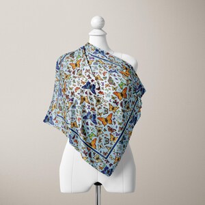 Butterfly Silk Scarf Garden Lover Gift Botanical Art Scarf Nature Inspired Elegant Wearable Art Luxury Gift for Her Romantic Gift image 5