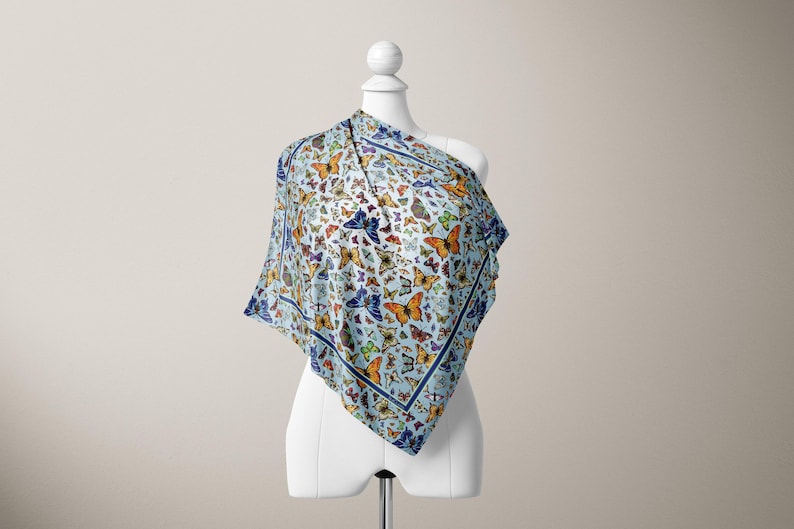 Butterfly Silk Scarf Garden Lover Gift Botanical Art Scarf Nature Inspired Elegant Wearable Art Luxury Gift for Her Romantic Gift image 5