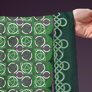 Celtic Silk Long Scarf – Intricate Celtic Knot, Scottish Heritage Gift, Braided Weave, Luxe Travel Fashion Scarves, Bandana Wrap Hair Cover