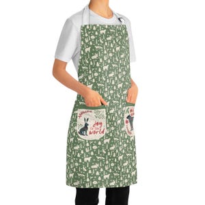 Harvest to Holly Christmas Scandi Folk Art Kitchen Apron with Pockets, Winter Woodland Animals, Rustic Farmhouse Cooking Chef Baker Gift
