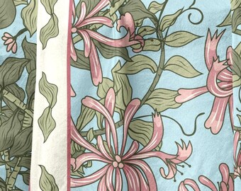 Honeysuckle Long Silk Scarf June Birth Flower Gift Hand Drawn Botanical Cottage Garden Floral Wrap Blue Pink Flower Lover Gift for Mom