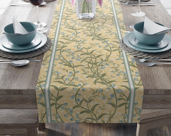 Yellow Blue Sweet Pea Floral Runner Spring Cottage Farmhouse Table Decor 16x72 16x90