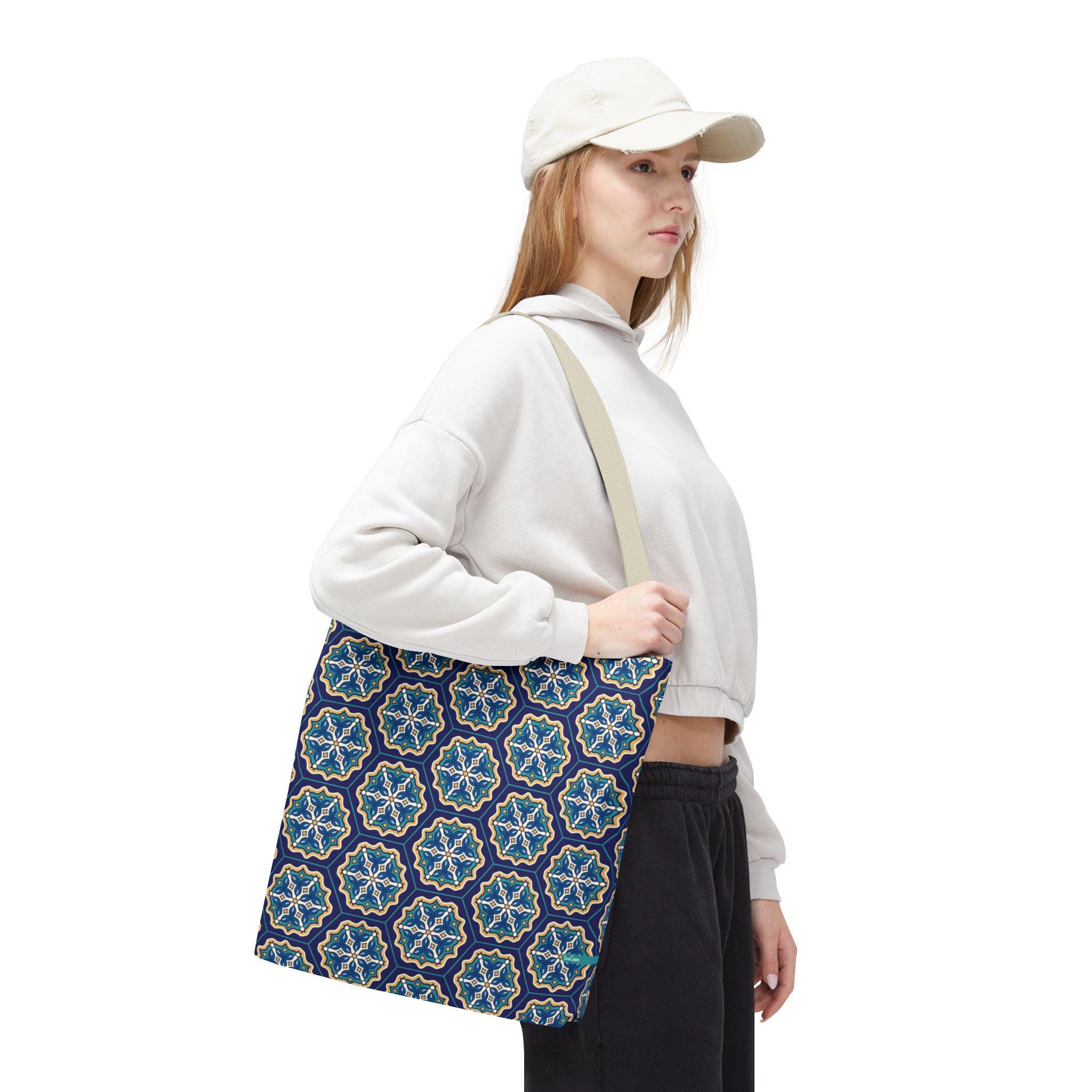 HXshaoye Medium Canvas Tote Bag - Islamic Geometric Pattern, 15x16.3 Inches, With Pockets