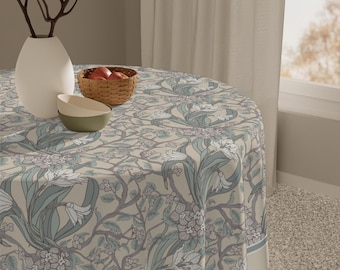 Neutral Floral Table Topper Lily Hawthorne Botanical Square Tablecloth 55 Inch, Taupe Gray