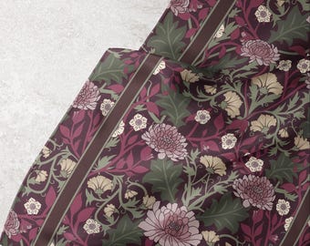 Silk Peony Scarf Burgundy Floral Botanical Wrap French Damask European Garden Heritage Woman Heirloom Gift Art Nouveau Long Elegant Drape