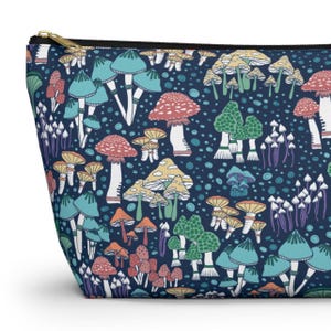 Cute Mushroom Zipper Pouch - Hand-Drawn Colorful Forest Bag in 2 Sizes, Art Supplies, Makeup Bag, Tech Organizer, Purse Insert, Travel Gift