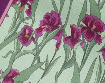 Iris Silk Scarf Plum Garden Botanical Floral Scarf Hand Drawn Garden Silk Head Scarf Elegant Wearable Art Gift for Her Purple Evening Wrap