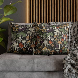 Gothic Witch Throw Pillow Covers, Dark Academia Halloween Décor, Poison Garden Mushrooms, 14 16 18 20, Indoor Outdoor Home Accent Cushion