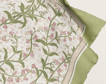 Sweet Pea Silk Scarf April Birth Flower Gift Botanical Art Scarf Garden Lover Gift Hand Drawn Wearable Art Gift for Her Elegant Wedding Gift