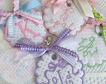 Personalized Scalloped Embroidered Bag Tag | Custom Monogram Luggage Charm
