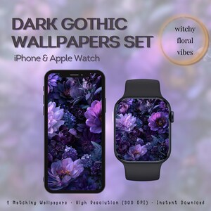 Dark Gothic Floral iPhone & Apple Watch Wallpaper (Digital Download)