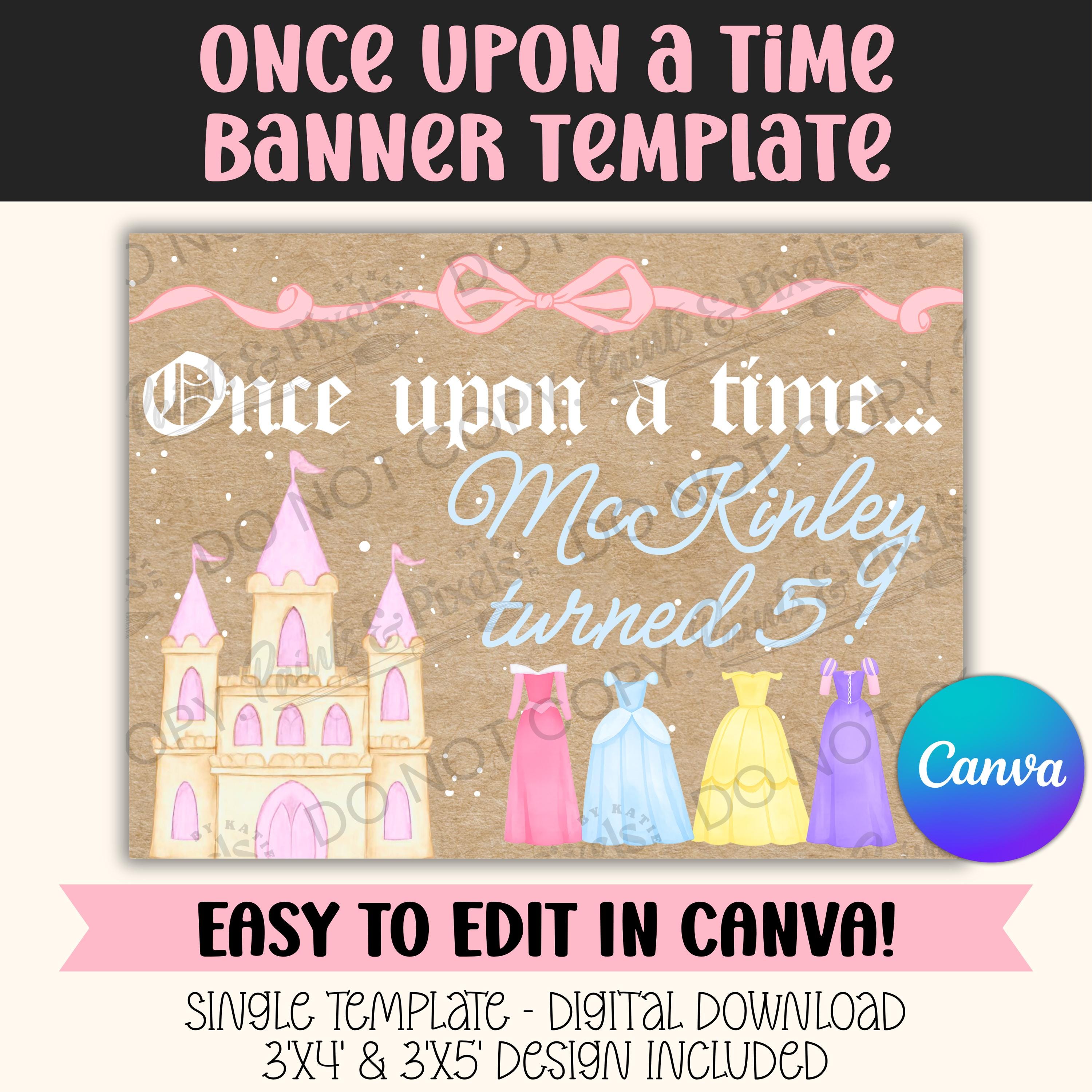 Custom Princess Birthday Banner Book Background Fairytale
