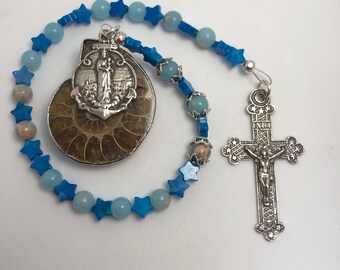 Handmade Stella Maris Chaplet with sterling silver, magnesite, and agate