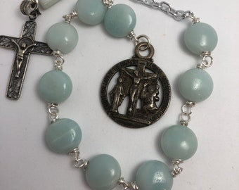 Handmade Sterling Silver and Amazonite Our Lady of the Highway Chaplet