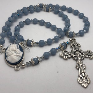 Handmade Angelite Rosary with Madonna of the Streets Cameo