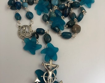 Stella Maris Rosary | Apatite and Sterling Silver with Glass Starfish Our Father Beads.