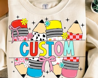 Custom Retro Pencil Name PNG, Personalized Teacher or Student Back to School Design, First Day of School Shirt Sublimation Digital Download