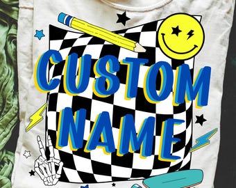 Custom Back to School PNG, Pre-K to 5th Grade Shirt Designs, Cool Skateboard Lightning Smiley Sublimation, Retro Back to School Boys PNG