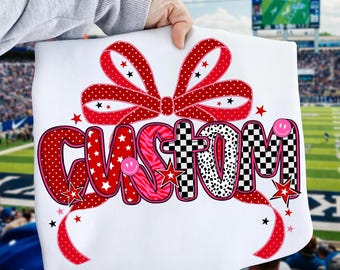 Red CUSTOM PNG – Editable Clipart with Bow, Stars, Happy Face & Patterns – Cheer Sublimation File