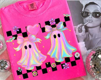 Geruit neon Halloween-spook png, schattig boe-geroepspook png, halloweenshirt png, grappig Halloween-sublimatieontwerp, spookachtig seizoen png