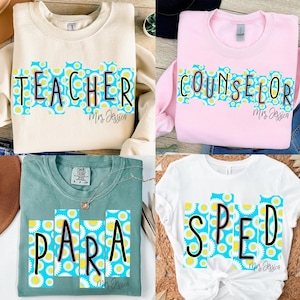 Retro School Occupation PNG Bundle, Back to School Teacher Sped Para Counselor, Preppy First Day of School Checkered Girly Png