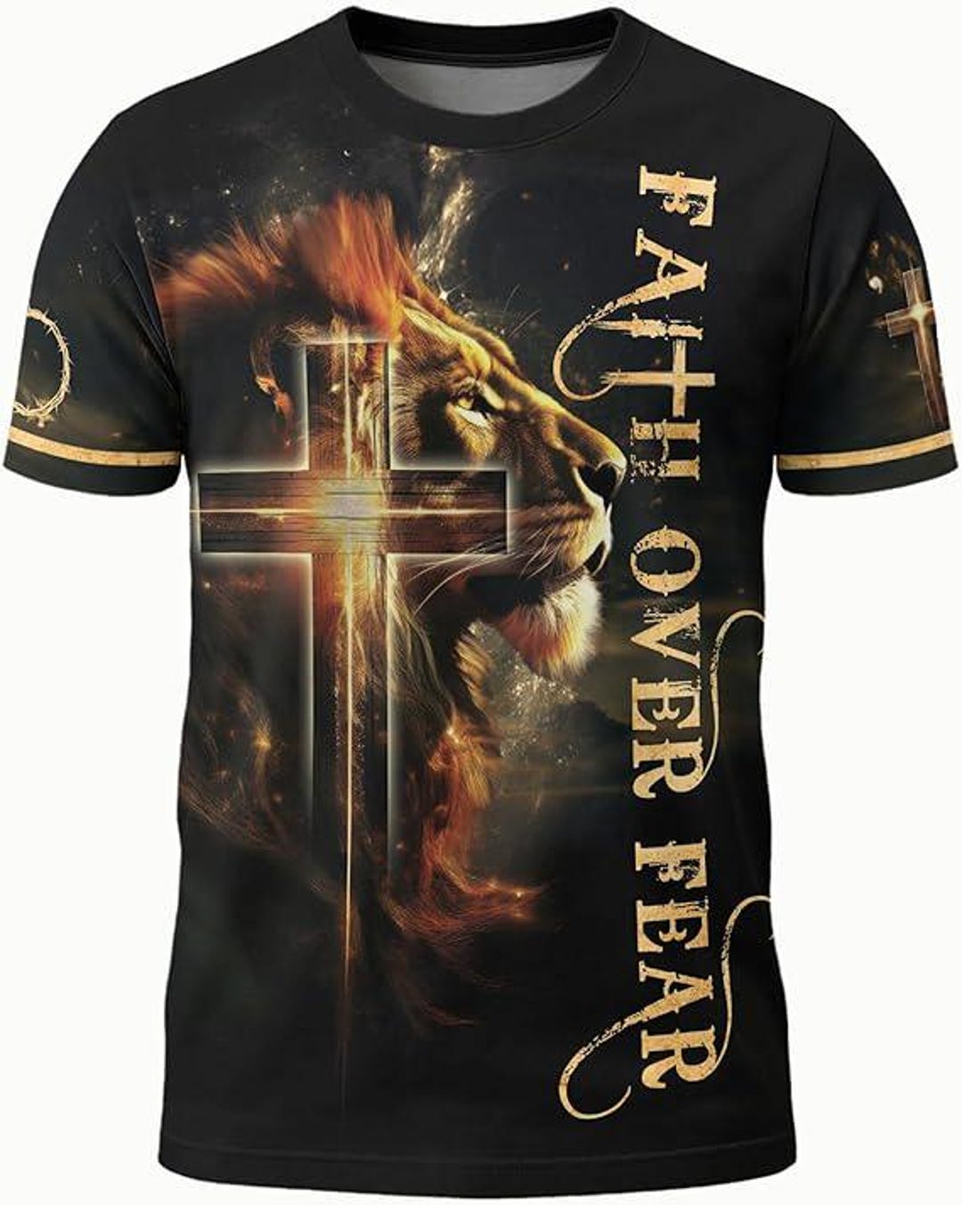 Faith Over Fear Christian T Shirt Lion Cross Faith Graphic ...