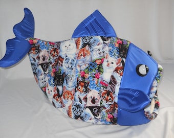 Fish Shaped Pet Bed Cats and More Cats Fabric with Blue Head