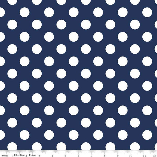 Riley Blake - Medium Dots on Navy fabric - C36021 - C360-21