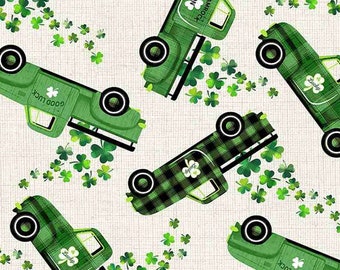 ST Patricks Good Luck Trucks GAIL-C1029  CREAM - Timeless Treasure
