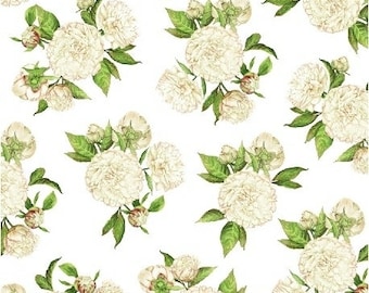 LOVE LETTERS by Shannon Christensen for Windham Fabric 51415-5 White Peonies