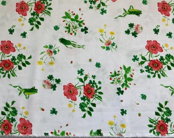 54249D-1 - Heather Ross By Hand, Frog Spring, White, Cotton - For Windham Fabrics