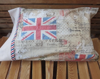 Union Jack Pillowcase - British Themed / England Pillowcase / U.K - Tim Holtz Fabric