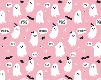 End of Bolt 1 1/2 Yards - Pink Creep It Real - 21211001-2 - Hey Boo by Camelot Collection -