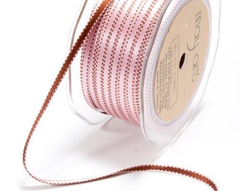 3/16 Inch Two-Color Reversible Satin with Woven Stitched Edge - Pink And Brown 100 Yards