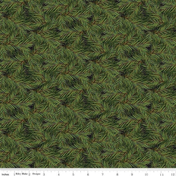 Christmas Memories Pine Branches Dark Green by Riley Blake Designs - C8697 - Black