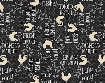 Wilmington Prints, Free Range Fresh by Katie Pertiet, 16513 921 Black Words Chicken