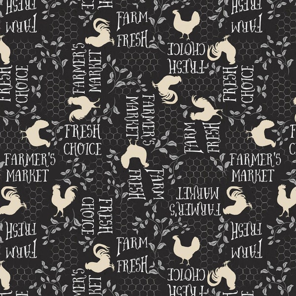 Wilmington Prints, Free Range Fresh by Katie Pertiet, 16513 921 Black Words Chicken