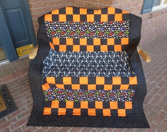 Homemade Halloween Quilt - Glow In The Dark Skeletons and Polka Dots
