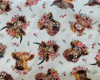Tossed Highland Cows and Floral - Til The Cows Come Home by Timeless Treasure - CD3885 MULTI