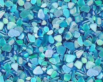 End of Bolt 1 3/4 Yards - Timeless Treasure - Packed Blue Seaglass - Beach Dreams C1237