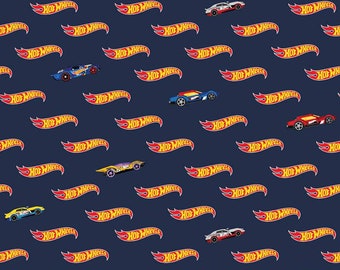 End of Bolt 1/2 Yard - Riley Blake - Hot Wheels Logo Navy C9752 - Fabric