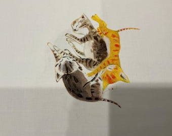 54250D-2 - Heather Ross By Hand, Barn Kittens, Ivory Cotton - For Windham Fabrics
