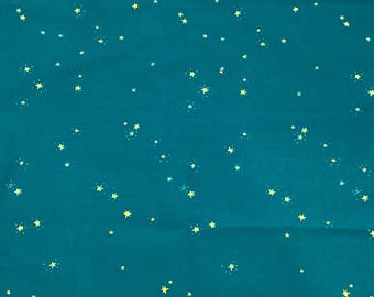 End of Bolt 1/2 Yard - Heather Ross Lucky Rabbit - Hand-Drawn Stars - Green / Teal  - 53247-12
