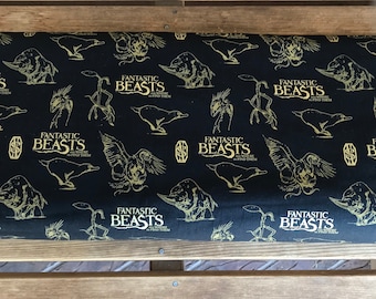 Fantastic Beasts / Black Logo and Creatures With Metallics  - Camelot Fabrics - Wizarding World - 23900102L