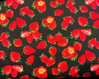 Strawberries Fruit - CD3176  Black - Timeless Treasure - Strawberry