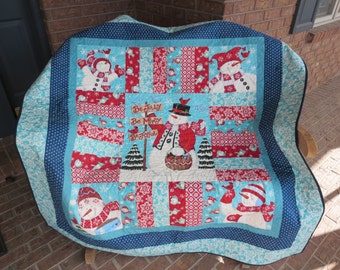 Homemade Snowman- Be Jolly Christmas Quilt - Made With Hard To Find Fabrics!