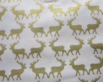 Postcards for Santa Gold Sparkle Deer Fabric - Riley Blake