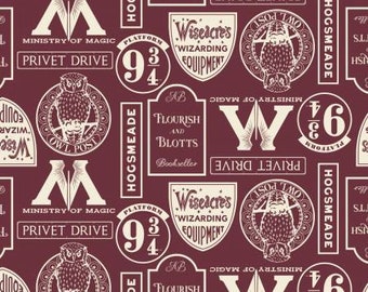 End of Bolt - 1.5 Yards - Burgundy Harry Potter Locations - 23800614-2 Camelot- Wizarding World- Harry Potter- J.K. Rowling's Collection