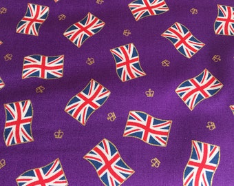 End of Bolt 1 Yard - Coronation Day Lewis and Irene - A763-2 Purple with Metallic - Flags and Crowns