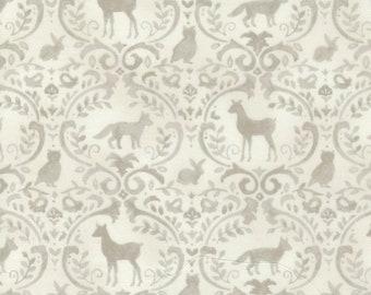 End of Bolt 1 3/4 Yards - Moda - Deb Strain Effies Woods - Cloud 56014 11  Moda - Woodland Damask Animals Owl Fox Deer Rabbit Bunny